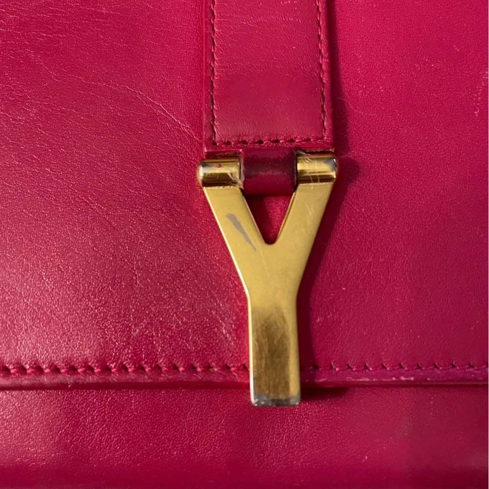 YSL Saint Laurent Paris Calfskin Y Line Flap Wallet Long Leather Pink Fuchsia - Picture 4 of 12